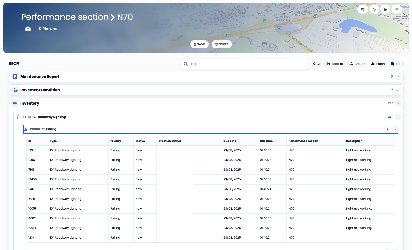 GIS inventories and assets